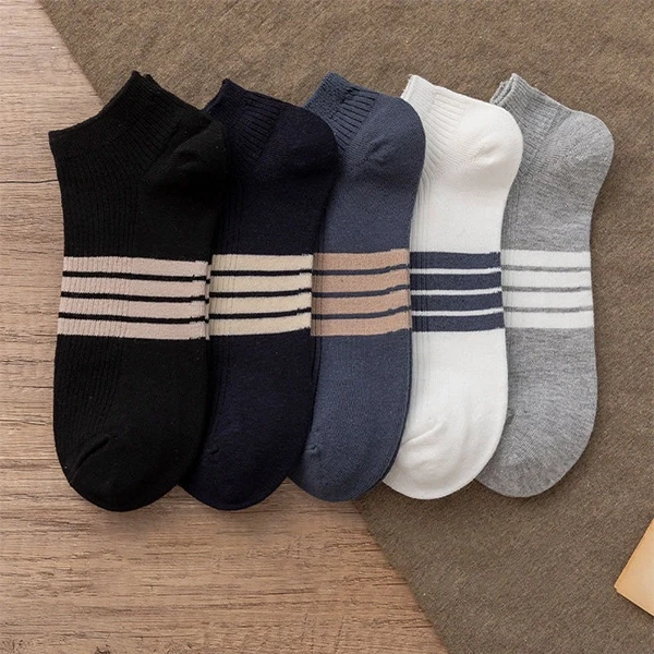 Multi Tone Stripes Print Men Fashion Low Cut Socks Breathable 5 Pairs Casual Off