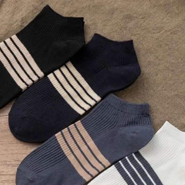 Multi Tone Stripes Print Men Fashion Low Cut Socks Breathable 5 Pairs Casual Off