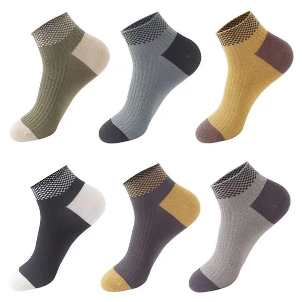 Multi Color Plaid Pattern Breathable Men Ankle Socks 5 Pairs Summer Thin Fabric