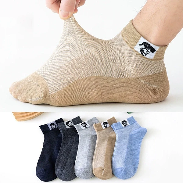 Multi Color Figure Graphic Men Casual Socks Set Breathable Soft Fabric 5 Pairs A