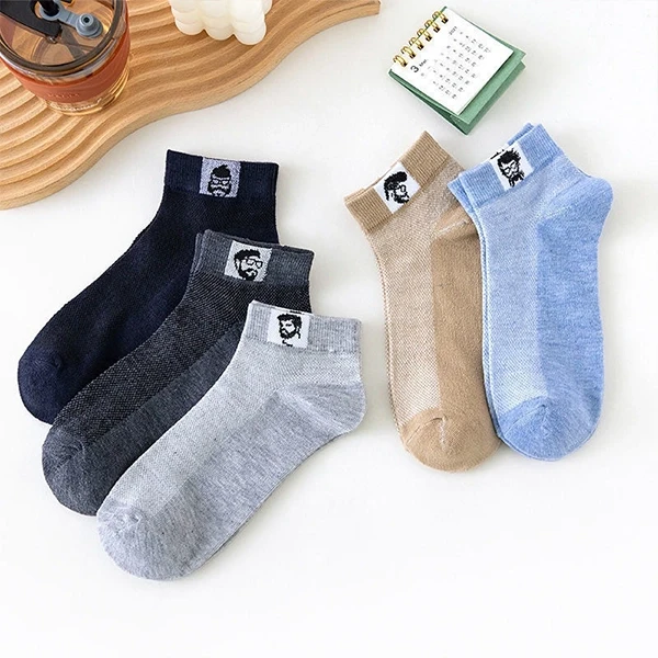 Multi Color Figure Graphic Men Casual Socks Set Breathable Soft Fabric 5 Pairs A