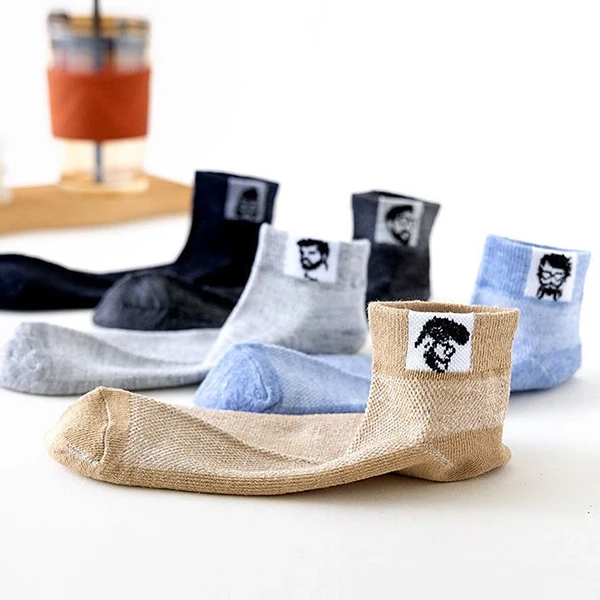 Multi Color Figure Graphic Men Casual Socks Set Breathable Soft Fabric 5 Pairs A