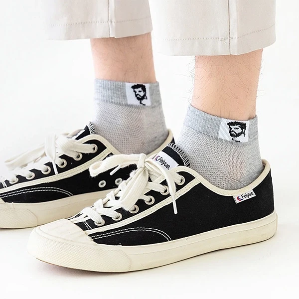 Multi Color Figure Graphic Men Casual Socks Set Breathable Soft Fabric 5 Pairs A