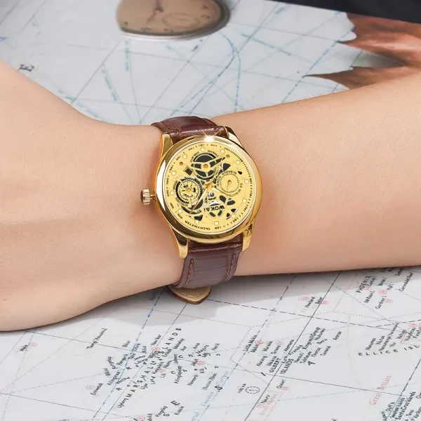 Golden Style Sports Quartz Men Watch, Hollow Quartz Watch With Casual Faux Leath