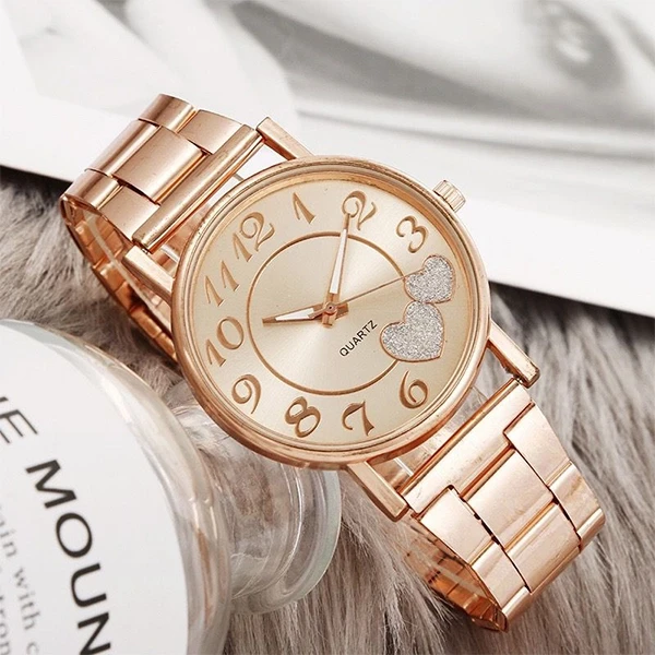 Fashion Love Dial Watch with Metal Strap - Quartz Wristwatch for Men/Women (Hear
