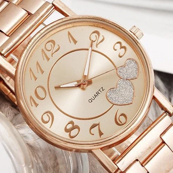 Fashion Love Dial Watch with Metal Strap - Quartz Wristwatch for Men/Women (Hear