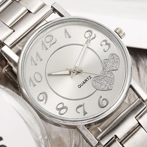 Stainless Steel Heart Dial Watch for Men and Women