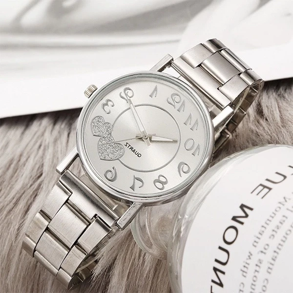 Stainless Steel Heart Dial Watch for Men and Women
