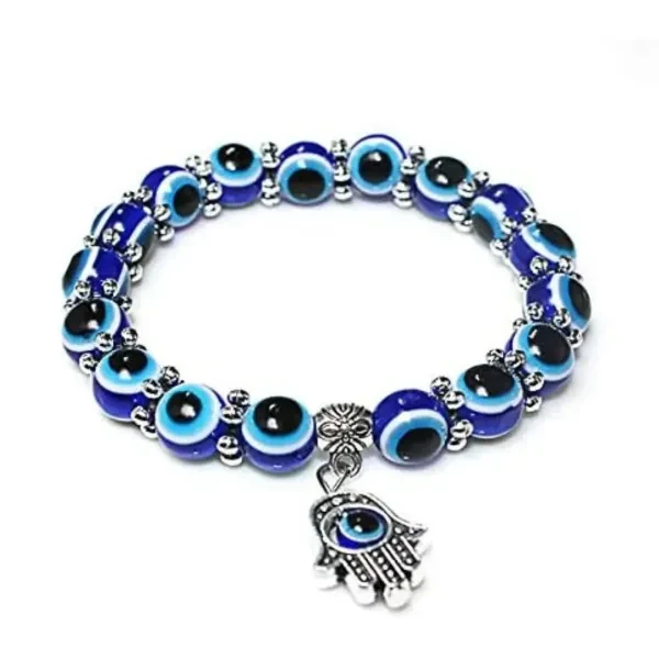 Blue Beads Bracelet - Stretchable Hand Charm for Men and Women - Metal Embellish
