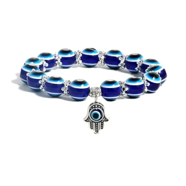 Blue Beads Bracelet - Stretchable Hand Charm for Men and Women - Metal Embellish