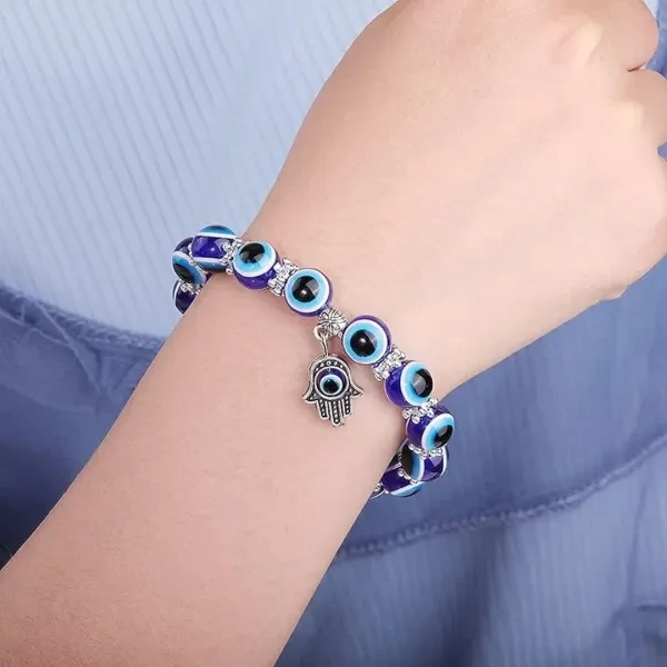 Blue Beads Bracelet - Stretchable Hand Charm for Men and Women - Metal Embellish