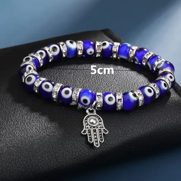 Blue Beads Bracelet - Stretchable Hand Charm for Men and Women - Metal Embellish