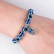 Blue Beads Bracelet - Stretchable Hand Charm for Men and Women - Metal Embellish