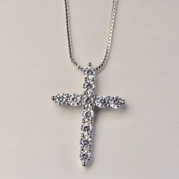 Shiny Crystals Decorated Silver Plated Men Clavicle Snake Chain Cross Pendant Ne