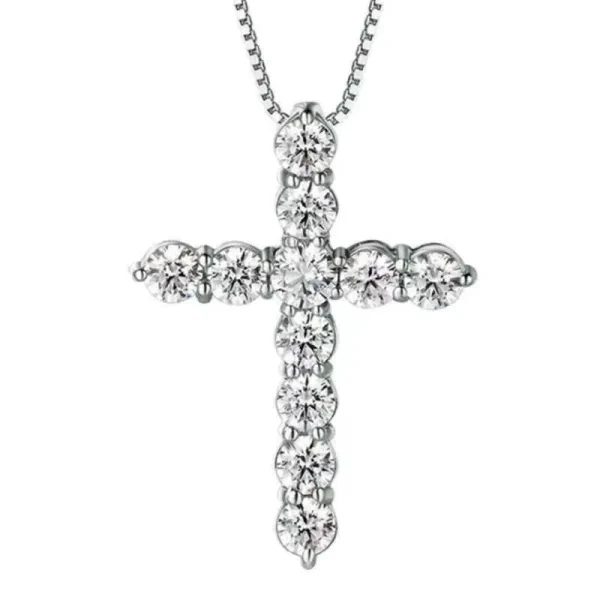 Shiny Crystals Decorated Silver Plated Men Clavicle Snake Chain Cross Pendant Ne