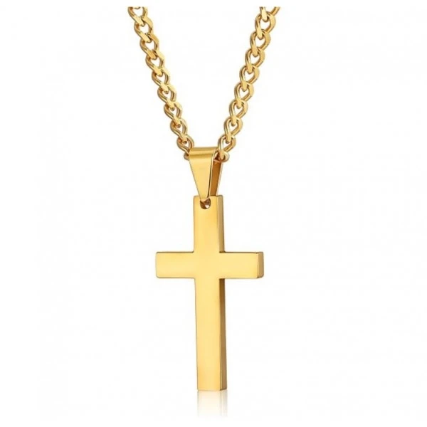 Stylish Golden Cross Pendant Necklace for Men - Durable Chain