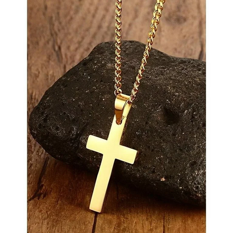 Stylish Golden Cross Pendant Necklace for Men - Durable Chain
