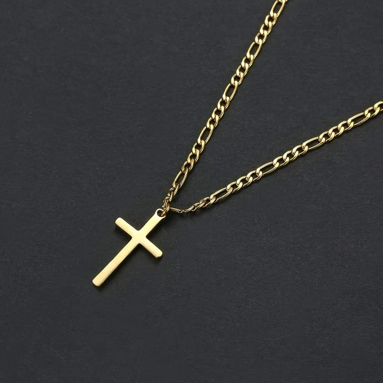 Stylish Golden Cross Pendant Necklace for Men - Durable Chain