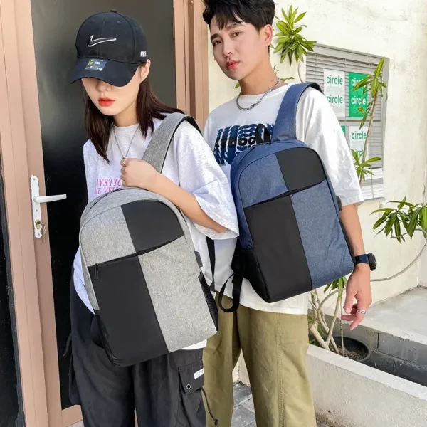 Men Traveler Backpack USB Charging Double Handle Zipper Closure Laptop School Ou