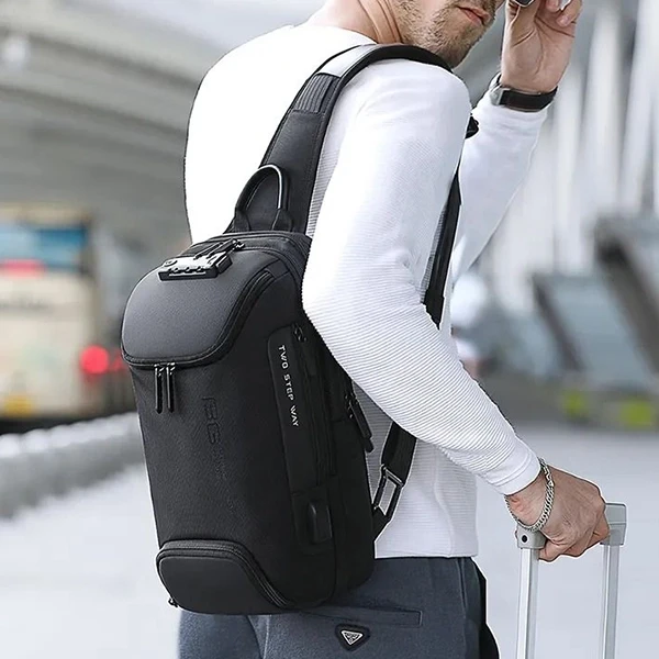 Waterproof Oxford Crossbody Backpack for Men - Black TSA Lock