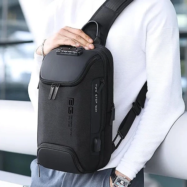 Waterproof Oxford Crossbody Backpack for Men - Black TSA Lock