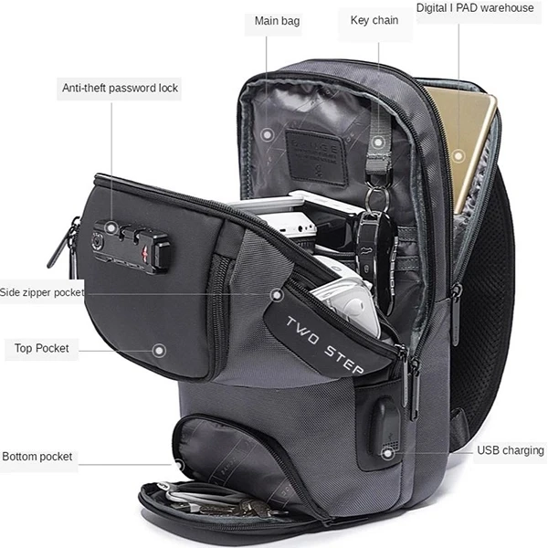 Waterproof Oxford Crossbody Backpack for Men - Black TSA Lock