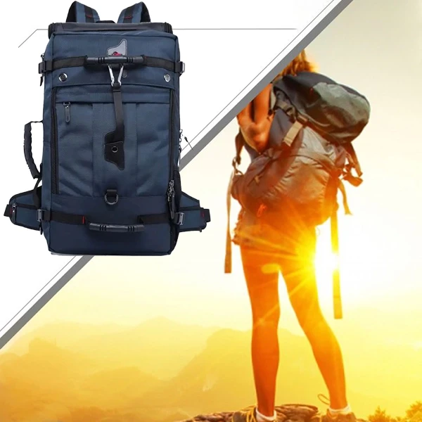 Blue Canvas Travel Backpack - Waterproof Large Capacity Premium Quality Adjustab