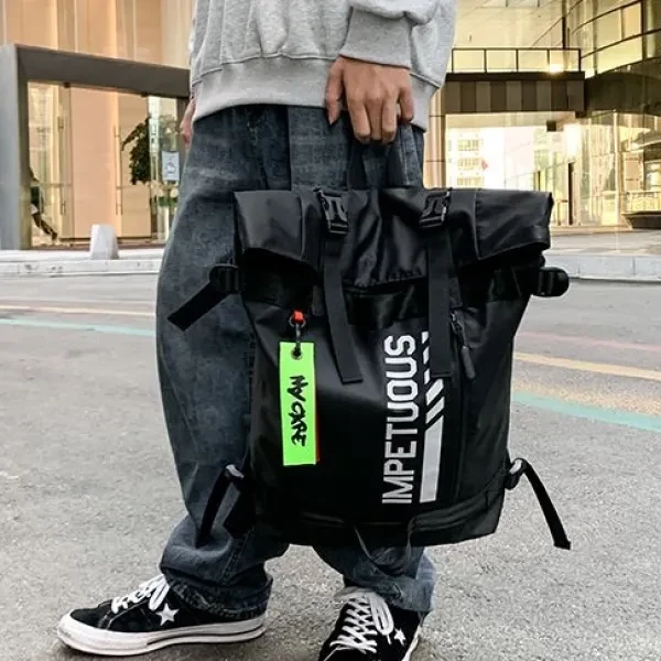 Men's Black Letters Print Backpack