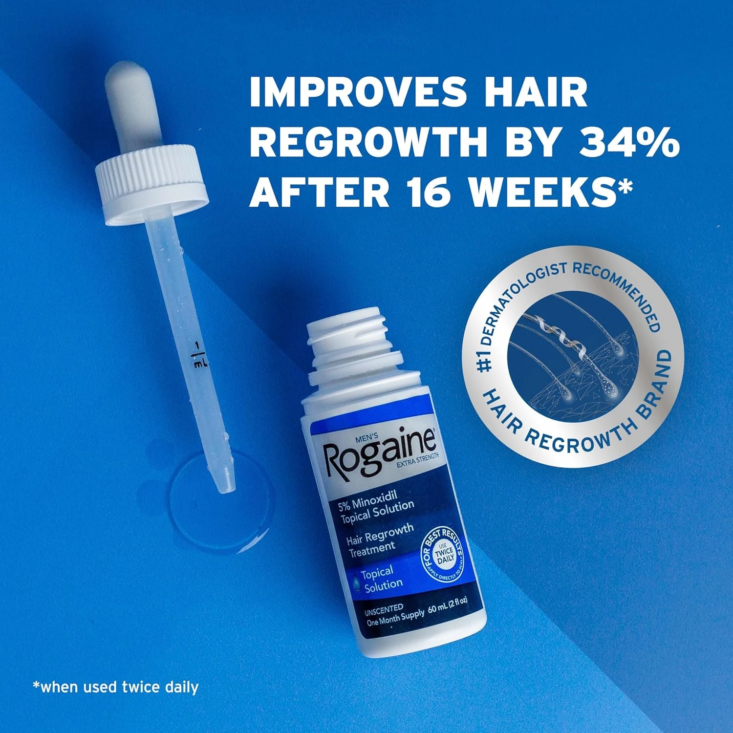 Men's Rogaine Extra Strength 5% Minoxidil Topical Solution for Thin Hair