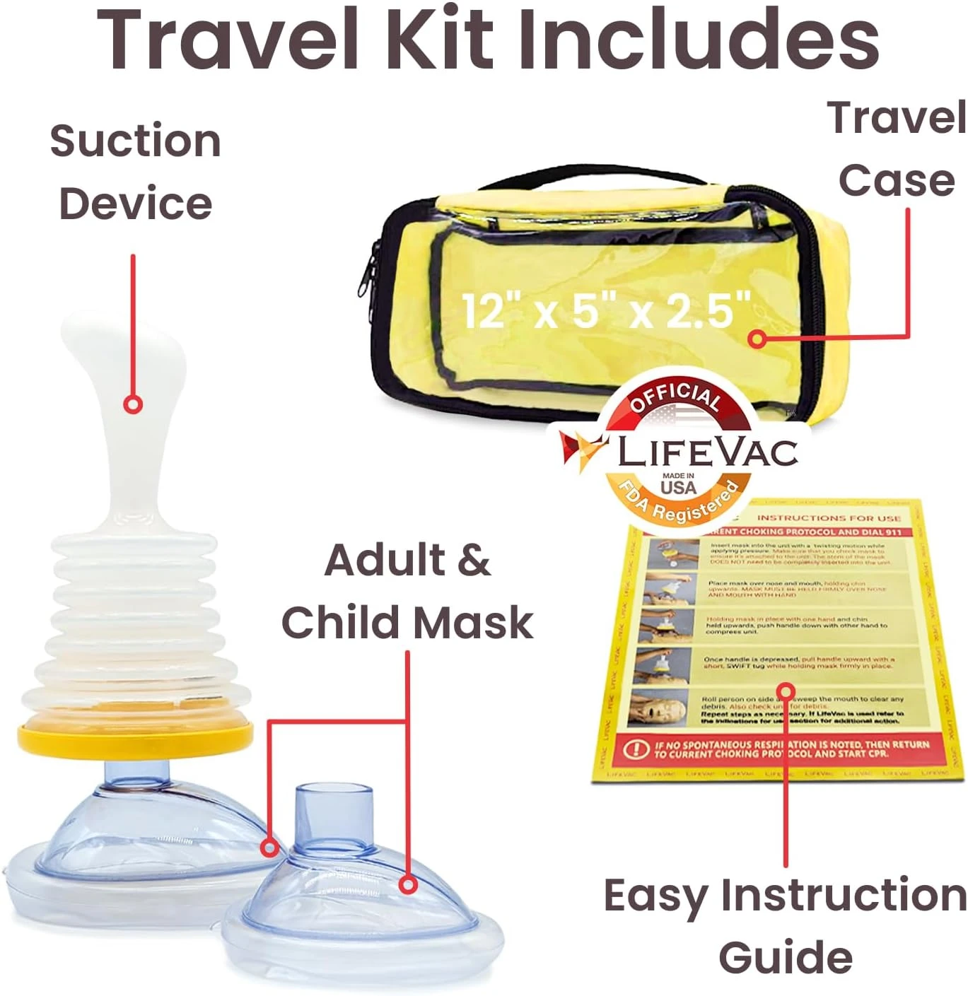 LifeVac Yellow Travel Kit - Portable Suction Rescue Device, First Aid Kit for Ki