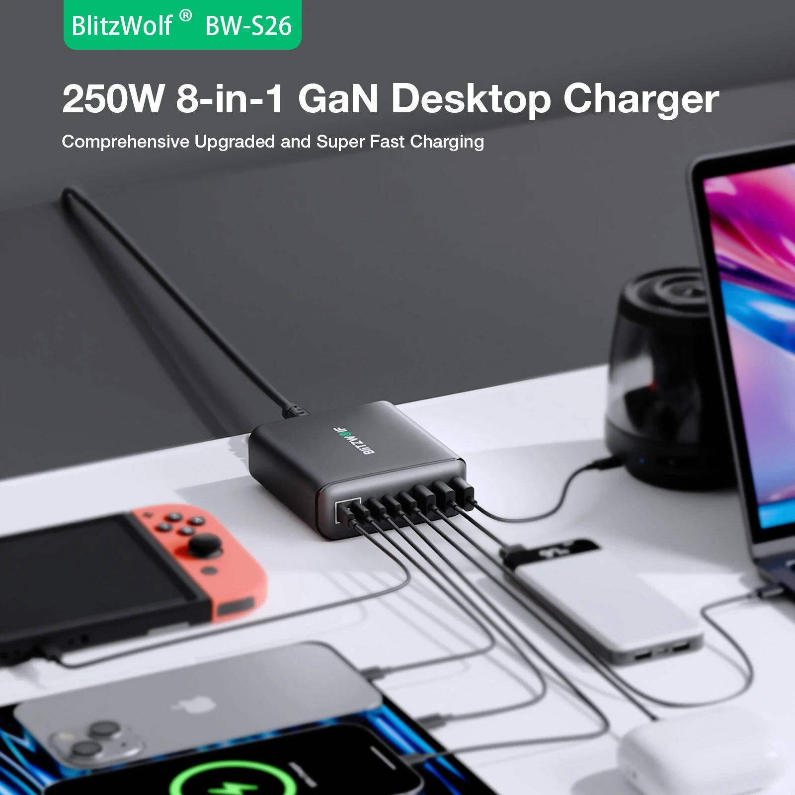 Blitzwolf® BW-S26 250W 8-Port USB Fast Charger with PD3.0 QC3.0 - EU Plug