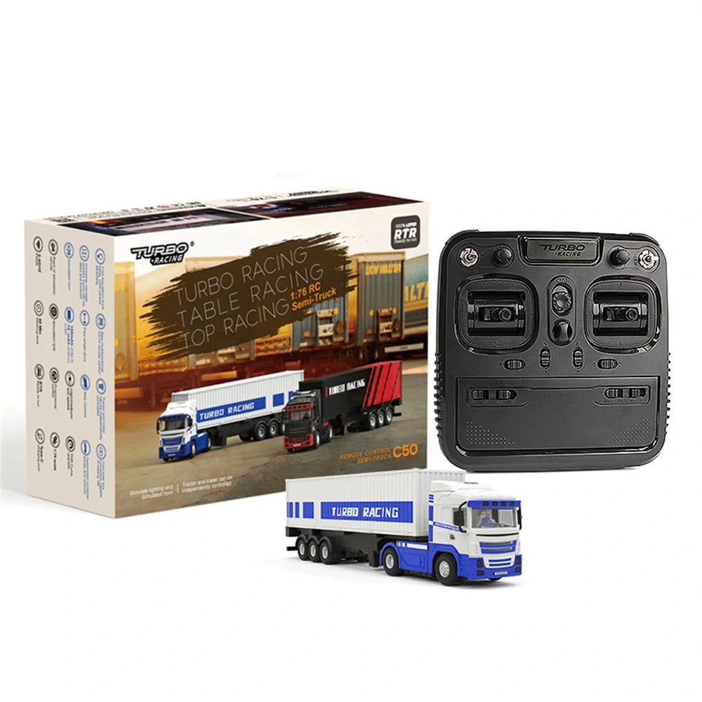 Turbo Racing C50 1/76 2.4G 4WD RC Car Semi -Truck Tractor Trailer Heads LED Ligh