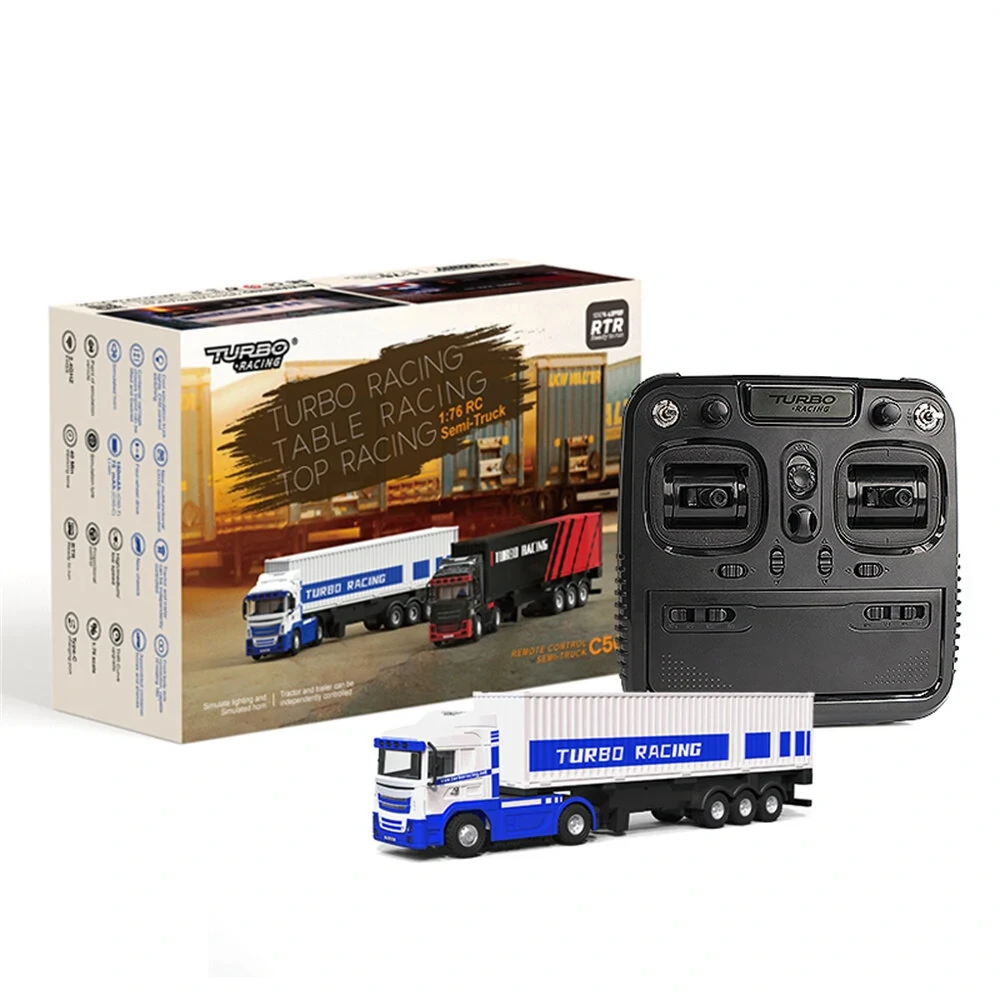 Turbo Racing C50 1/76 2.4G 4WD RC Car Semi -Truck Tractor Trailer Heads LED Ligh