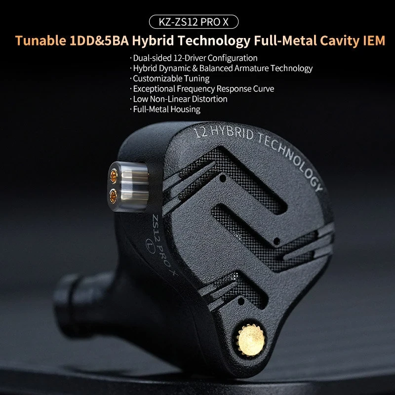 KZ-ZS12 PRO X Earbuds - 5BA+1DD, 12 Drivers, HiFi Bass, In-Ear Monitor, 3.5mm Wi