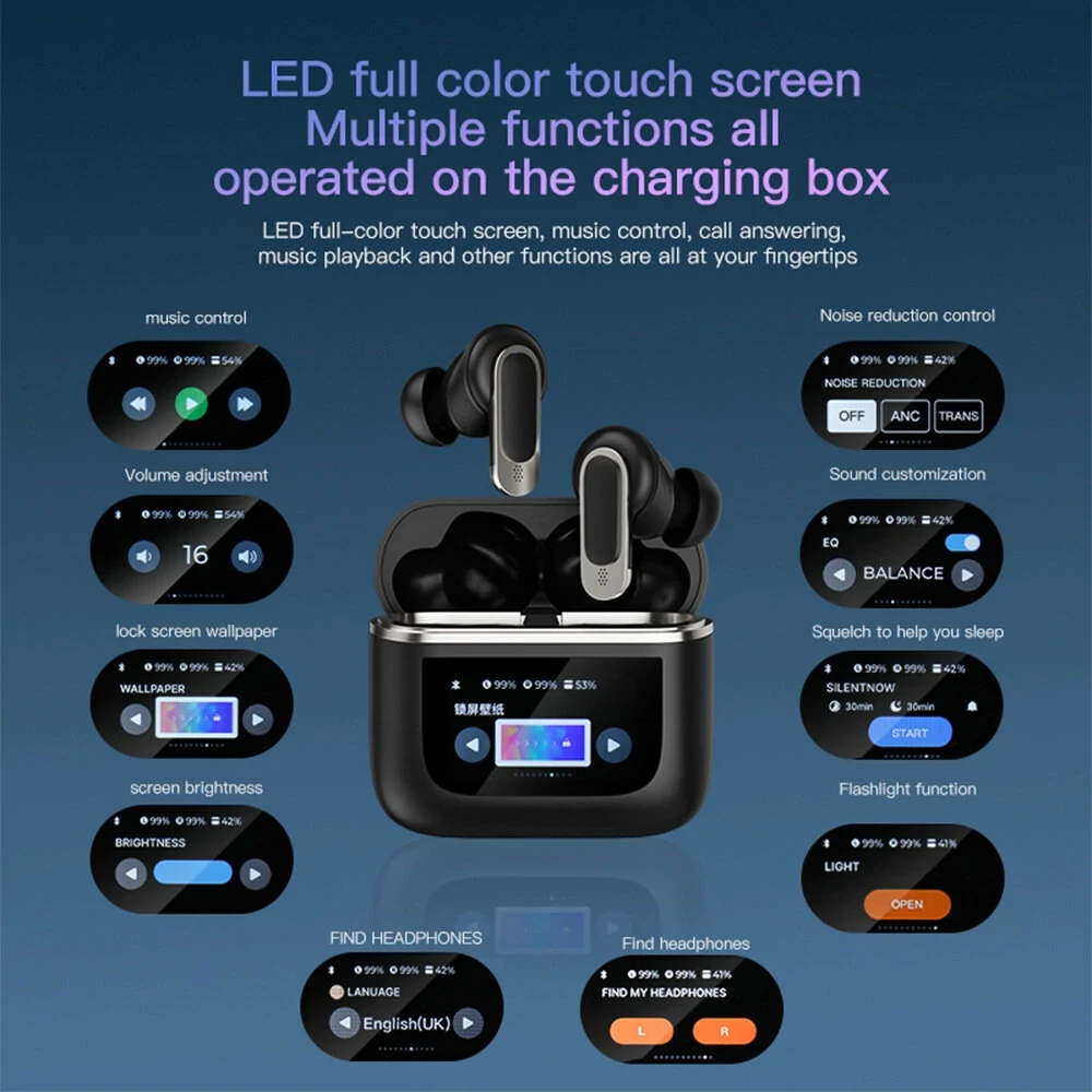 BlitzWolf BW-FYE16 TWS Earbuds - LED Screen, ANC, 32h Battery, 3D Audio, IPX5