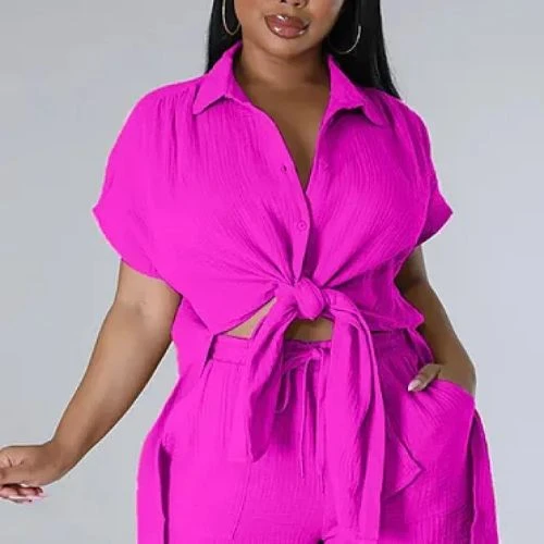 Women's Summer Tie-Front Shirt and Shorts Set