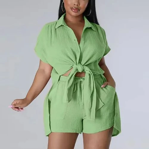 Women's Summer Tie-Front Shirt and Shorts Set