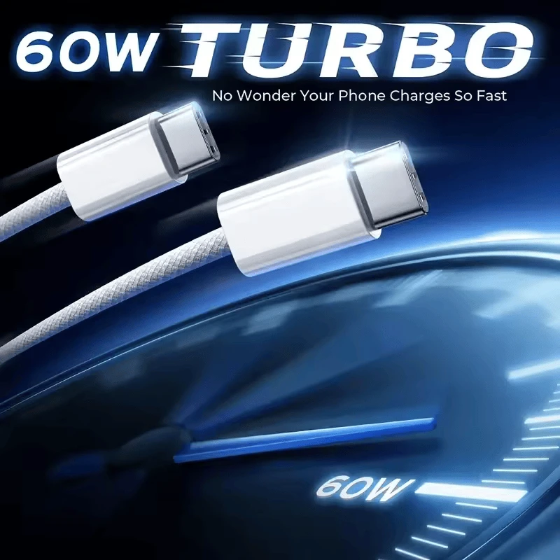 Original 60W PD USB-C to USB-C Fast Charger Cable for iPhone 15/16 Series, Xiaom