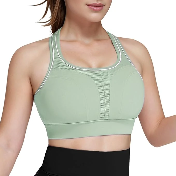 Women High Impact Sports Bra Racerback Molded Cup Supportive Workout Bra Adjusta