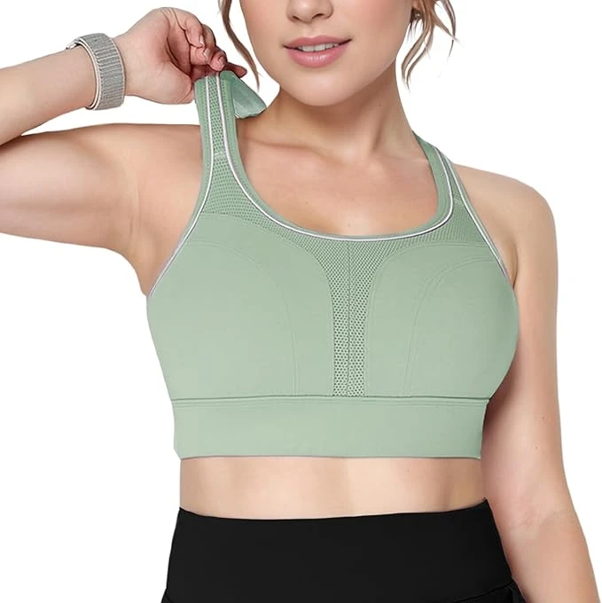 Women High Impact Sports Bra Racerback Molded Cup Supportive Workout Bra Adjusta