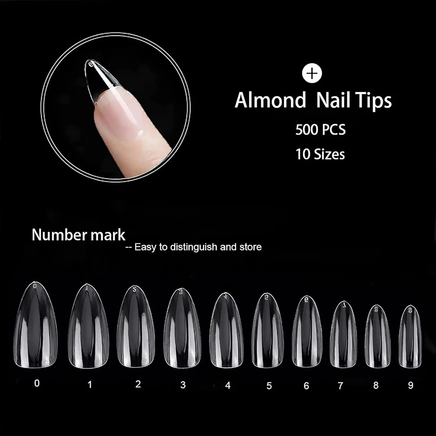 Almond Fake Nails 500pcs Press on Nails Pre-shape Gel Nail Tips for Full Cover A