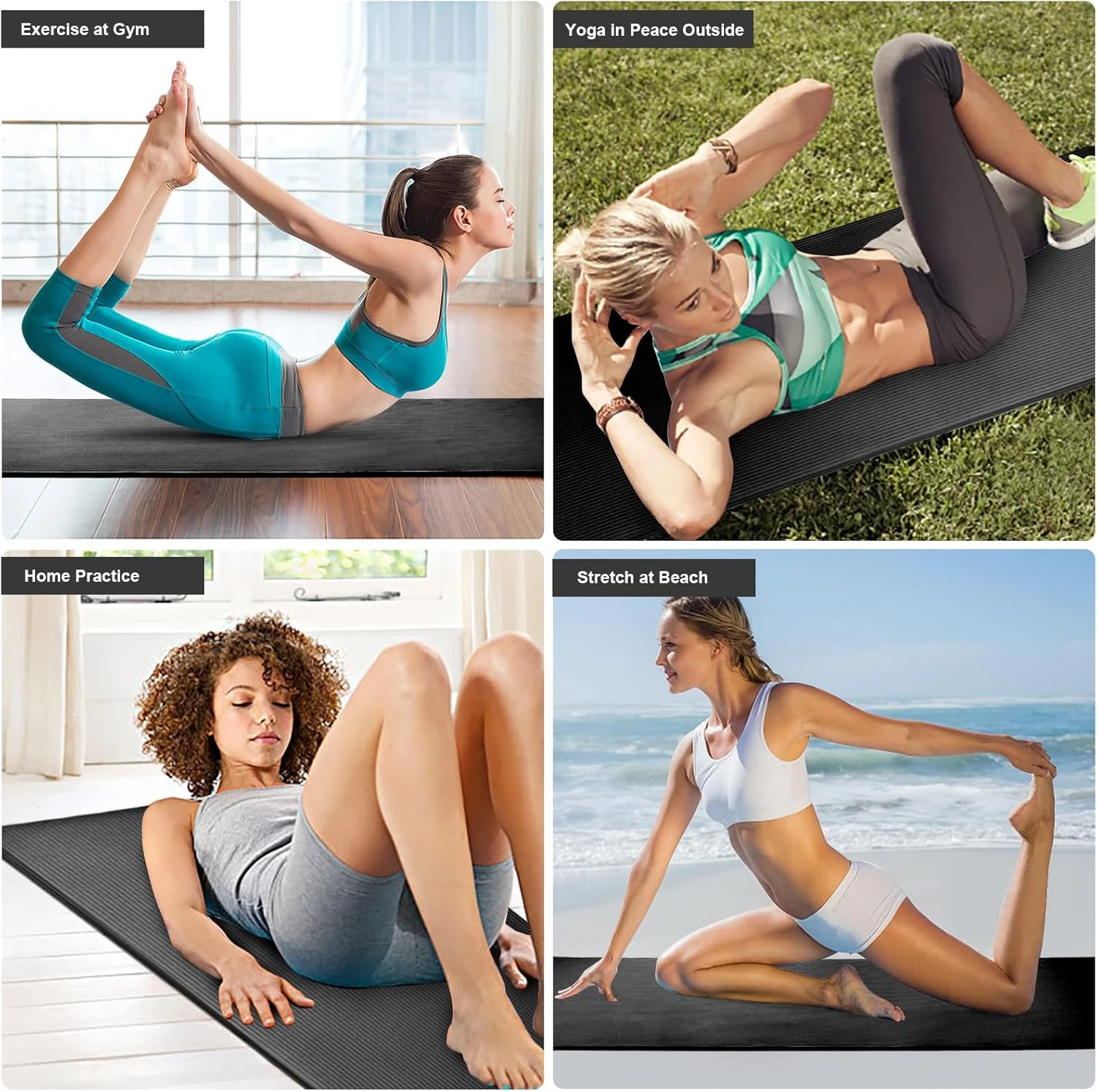 SKY-TOUCH Yoga Mat Non Slip, Yoga Mat with Strap Included 10mm Thick Exercise Ma