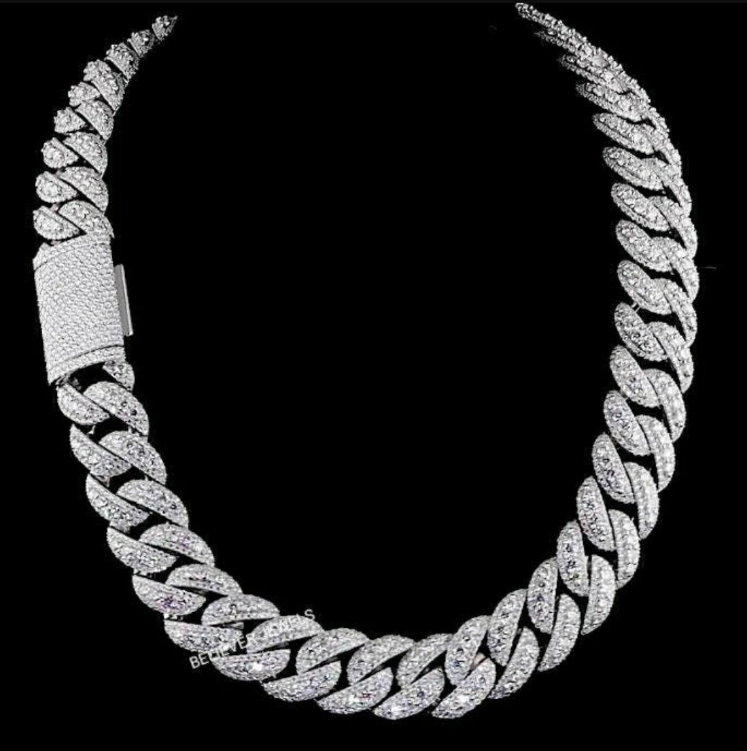 Men Hip Hop Rhombus Cuban Chain Iced Out Bling Necklace 14mm Width Chains Hiphop