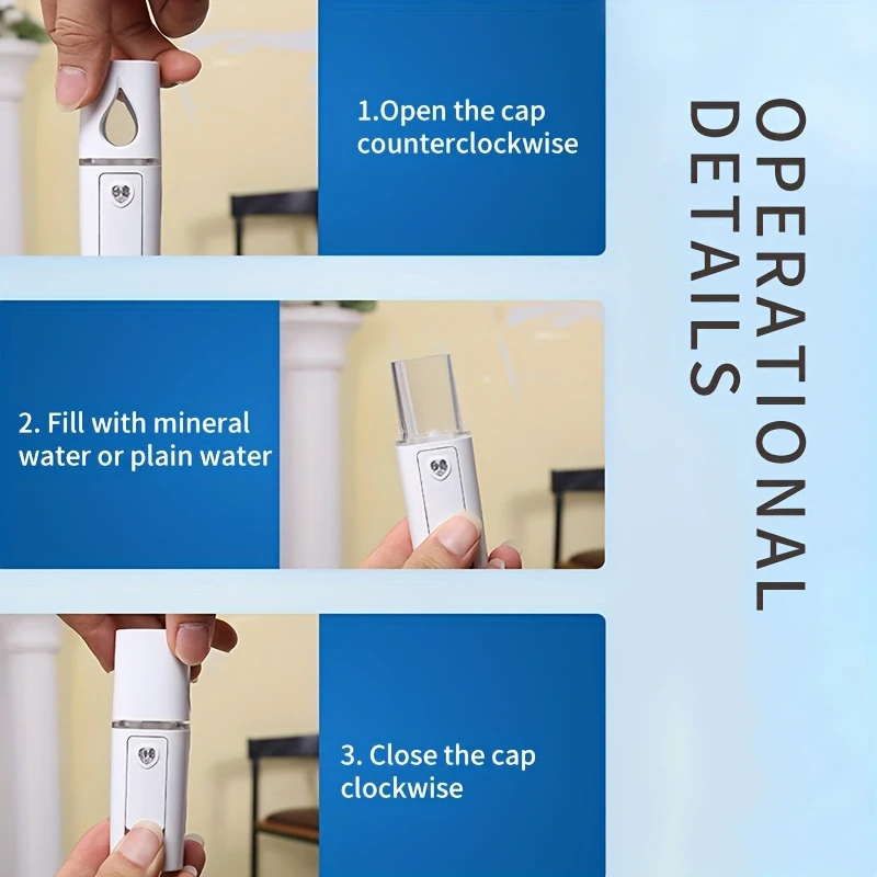 Portable Nano Mist Hydrator with Mirror USB Rechargeable Moisturizing Face Sp