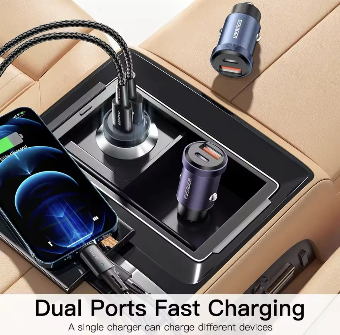 Essager 30W 5A QC PD 3.0 SCP USB Car Charger Quick Charge4.0 USB Type C Car Fast