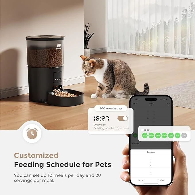 Automatic Cat Food Dispenser, WiFi Cat Feeder with APP Remote Control for Dry Pe