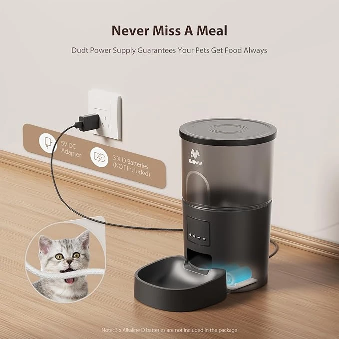 Automatic Cat Food Dispenser, WiFi Cat Feeder with APP Remote Control for Dry Pe