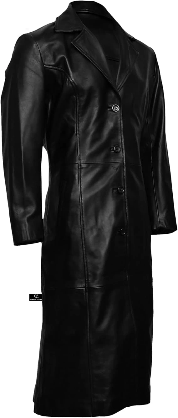 Women’s Duster Long Black Trench Coat  Women’s Full Body Leather Long Coat  Lo