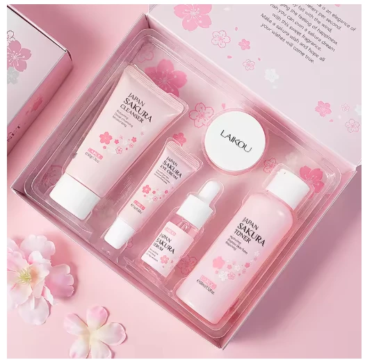 LAIKOU Japan Sakura Skin Care Set Serum Rejuvenating Cream Glowing Moisturizer F