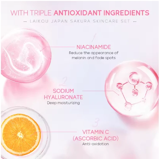 LAIKOU Japan Sakura Skin Care Set Serum Rejuvenating Cream Glowing Moisturizer F